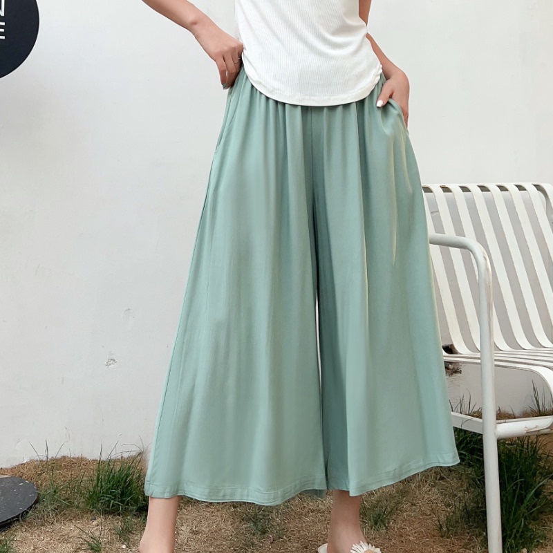 Solid Color Wide-Leg Cropped Pants Summer Korean Style Loose Plus Size Baggy Pants Women's Clothing for Chubby Girls Slimming Drapey Casual Skirt Pants