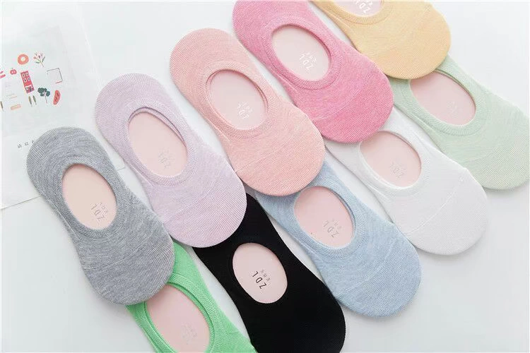 [3 đôi] màu trắng tinh khiết bông đen kẹo dẻo màu rắn vô hình nữ vớ silicone không trơn phụ nữ vớ vớ thủy triều