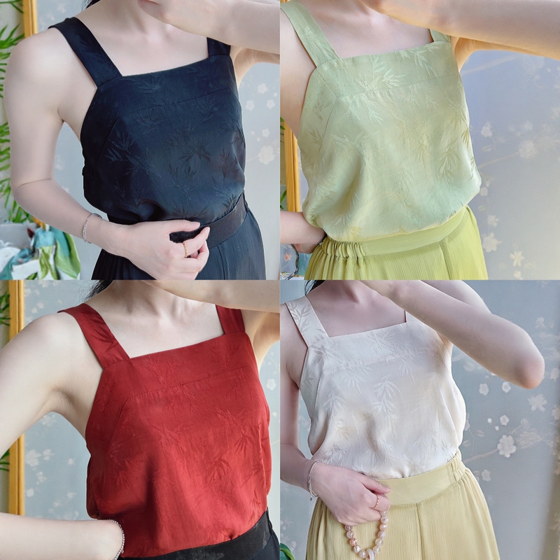 【Green Bamboo】She Said That the Large-Size Hanfu Camisole Has Adjustable Wide Shoulder Straps and Bamboo Leaf Jacquard, and Can Be Worn in Three Ways as an Inner Layer