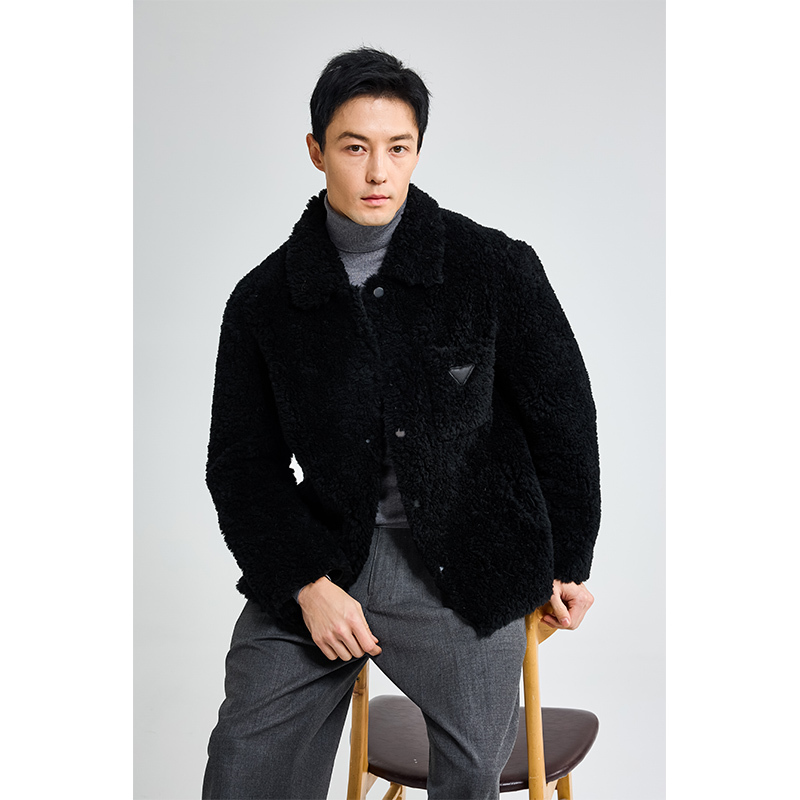 Show Louis Pra Teddy Curly Sheep Shearling Jacket Men's Wool Lapel Short Jacket Men's Fur