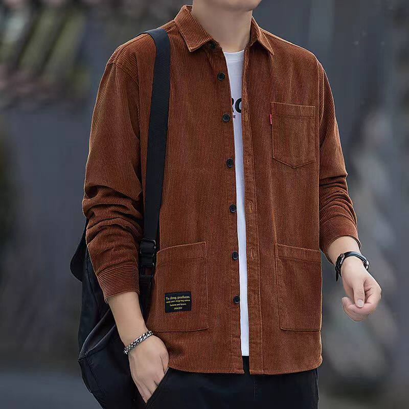 Thin Casual Style Cardigan, Slim Fit Corduroy Long-Sleeved Shirt, Men's Loose Casual Versatile Square Collar Workwear Thin Casual Style Cardigan, Slim Fit Corduroy Long-Sleeved Shirt, Men's Loose Casual Versatile Square Collar Workwear