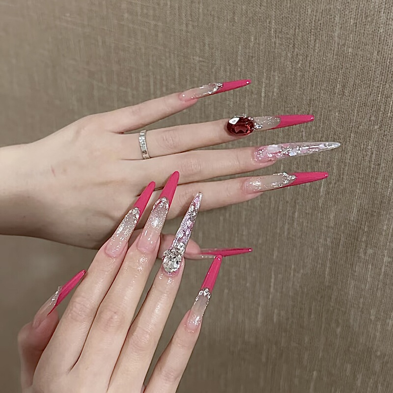 Elsanail Winter Dopamine Rose Red French Style Whitening Nail Art Wearable Nail Tips Acetate Nude Color Ice Transparent Cat Eye