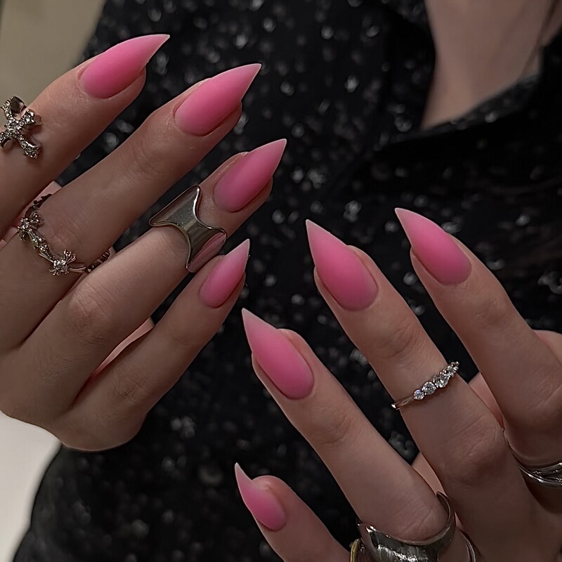 Elsanail Niche European and American Russian-Style Fluorescent Pink Rose Red Dragon Claw Cat Claw Manicure Dark Style Dragon Blood Red Press-On Nails