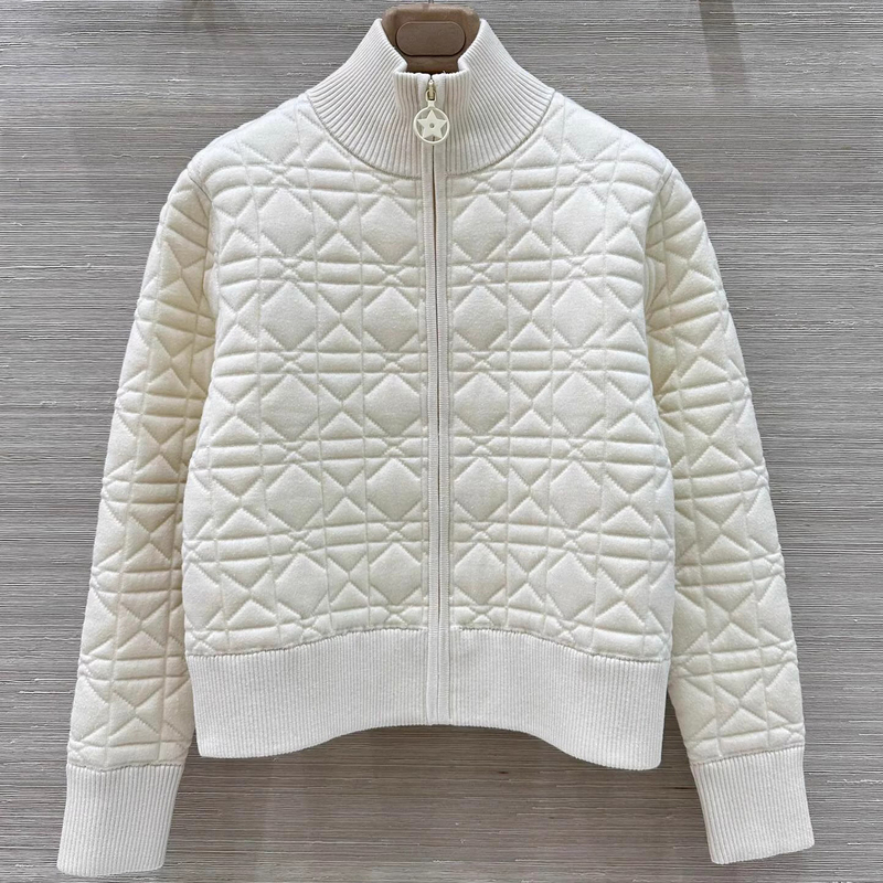 High-End Quilted Thick Wool Tweed-Style Double-Layer Knitted Cardigan Sweater with Zipper for Women, Autumn and Winter Baseball Jacket