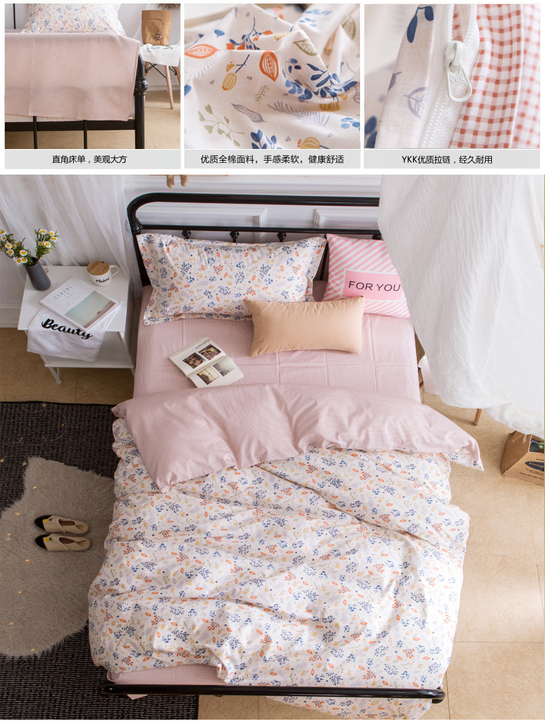 Sheets ba mảnh sinh viên ký túc xá duy nhất 0.9 m cotton phòng ngủ quilt cover pillowcase 1.2 m bộ đồ giường cô gái