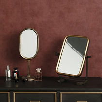 Nordic retro metal makeup mirror Light luxury desktop decoration High-definition dressing mirror decorative mirror Industrial style mirror table