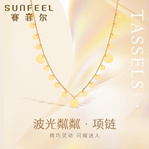 Saifir 18K gold necklace woman with hanging card lock bone chain fashion round sheet k gold chain card cover chain to send girlfriend gift