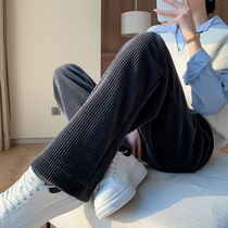 Plus velvet corduroy wide leg pants women fall winter 2021 new high waist sag loose chenille padded velvet pants