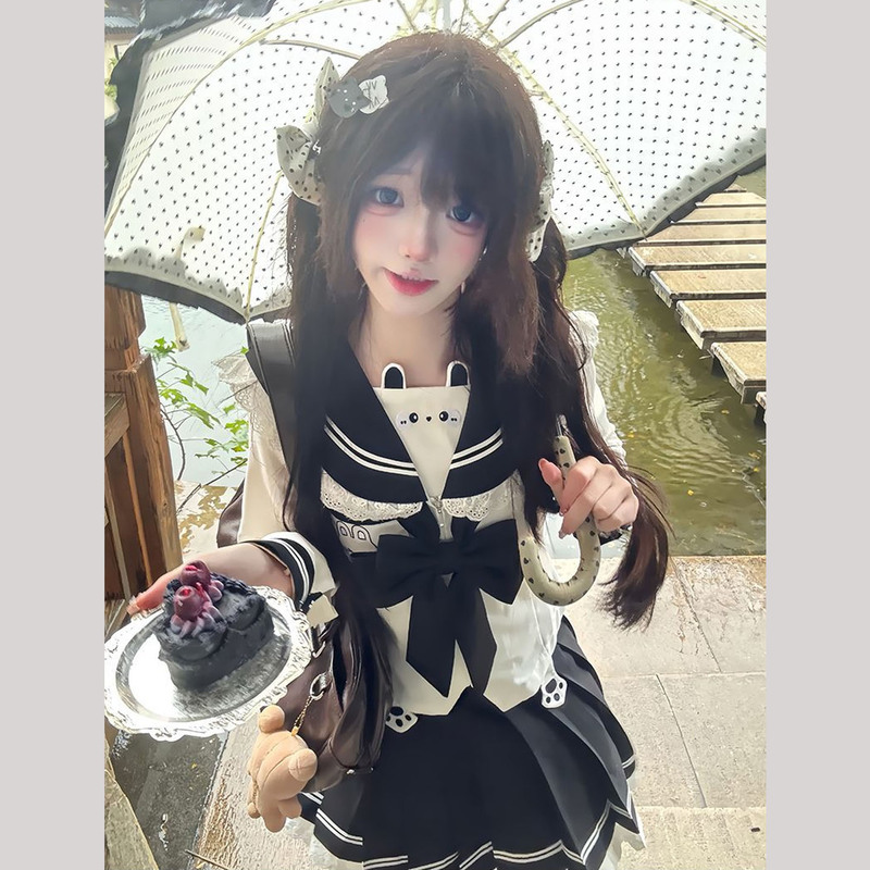 Beautiful Early Spring Jk Sailor Uniform Set, Unique and Stylish Navy Collar Top Paired with a Skirt, a Complete Set of Clothing