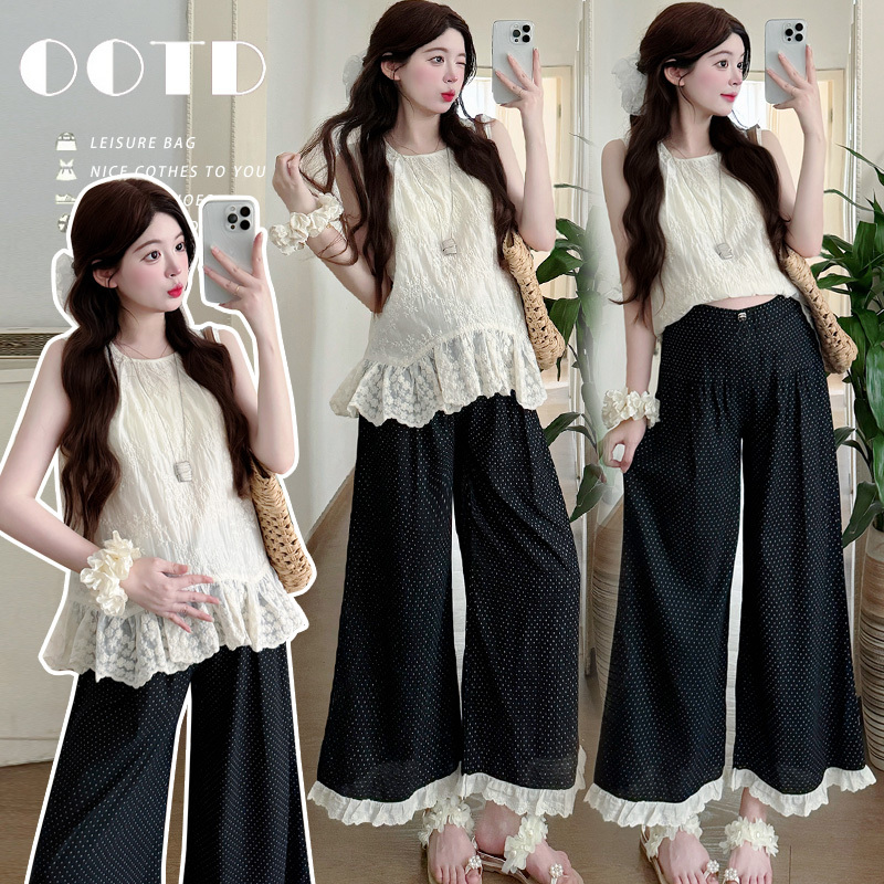 Maternity Summer Outfit 2026 New Summer Style Internet Celebrity Outfit Plus Size Loose Slimming Top Polka Dot Pants Two-Piece Set Maternity Summer Outfit 2026 New Summer Style Internet Celebrity Outfit Plus Size Loose Slimming Top Polka Dot Pants Two-Piece Set