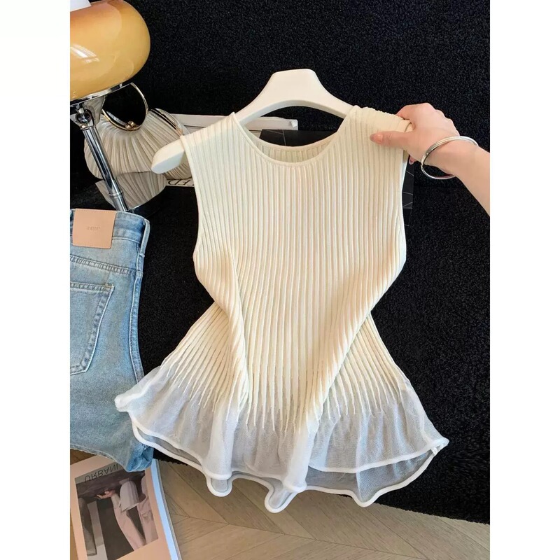 Guangzhou Thirteen Rows Women's Clothing ~ Mesh Patchwork Sleeveless Knitted Vest ~ Summer Design Slim Fit Thin Top Guangzhou Thirteen Rows Women's Clothing ~ Mesh Patchwork Sleeveless Knitted Vest ~ Summer Design Slim Fit Thin Top