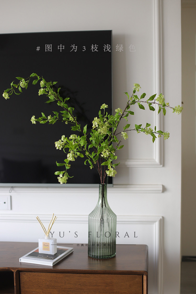 Artificial flower Spiraea small handball Snow willow white and green Home decoration Single branch artificial flower Photography props