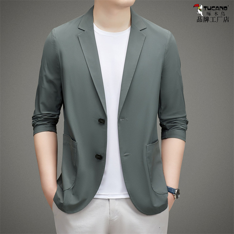 Woodpecker High-End Solid Color Business Ultra-Light Casual Ice Silk Suit Jacket Men's Simple Versatile Sun Protection Clothing