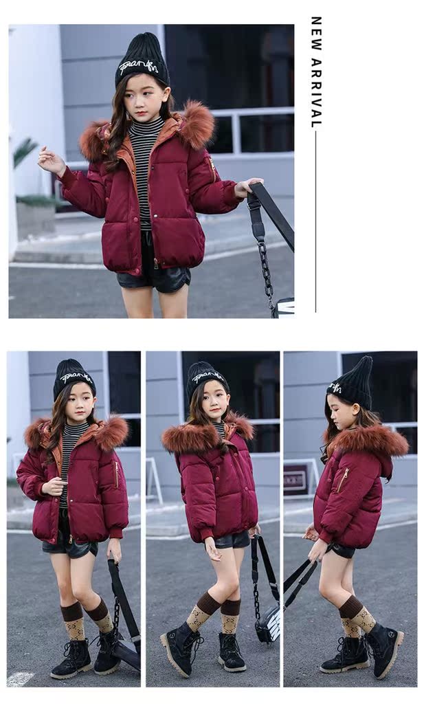 Áo khoác lông cho bé gái 6 mùa đông Áo khoác lông trẻ em 8 cổ áo lông thú thật cho trẻ em áo phao tommy hilfiger nữ