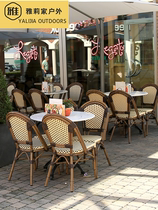 Outdoor table and table retro dining room Outdoor Dining Chair Mesh Red Casual Patio Coffee Milk Tea Shop Balcony-style rattan chair