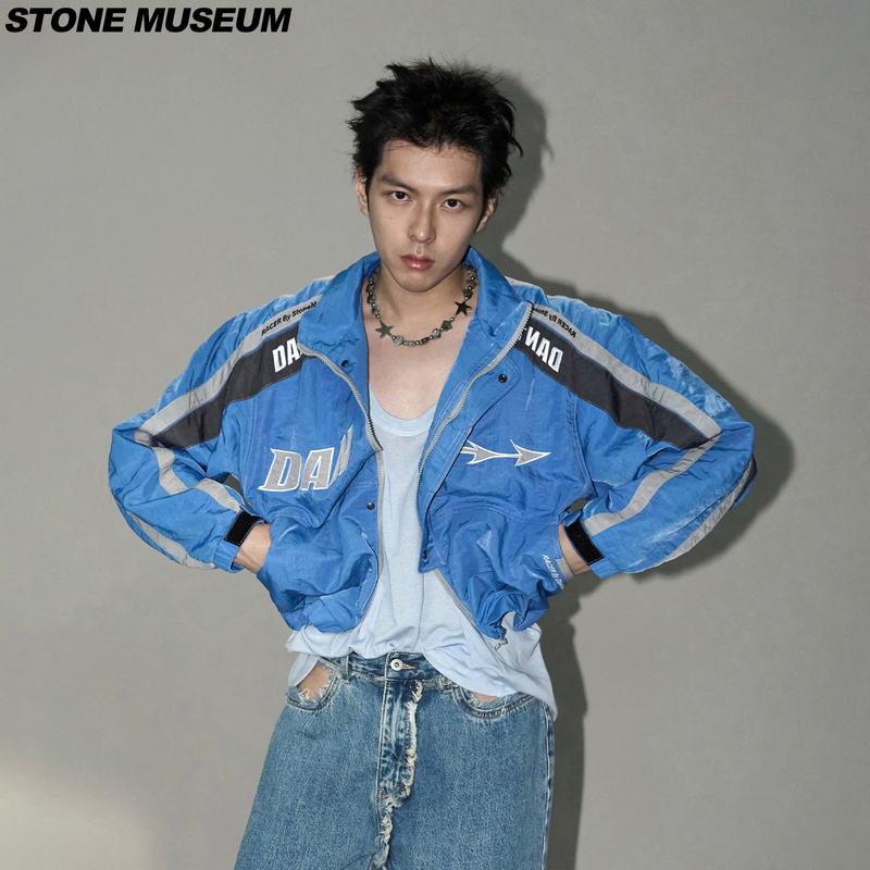 Yongiant Blue Color-Blocked Embroidered Zipper Competition Jacket 2.0 2024Aw Yg40-1