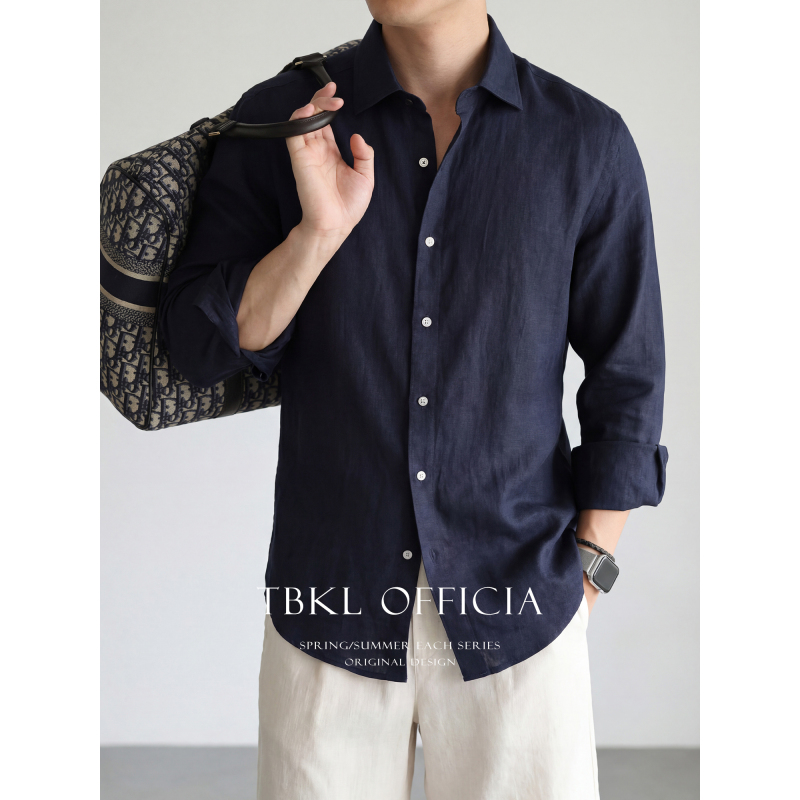 【100% Linen】Italian Old Money Style Linen Long Sleeve Shirt Breathable Casual Business Commuting Shirt for Men
