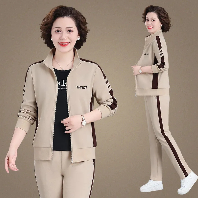 2026 New Style Mother's Clothing Middle-Aged and Elderly Casual Sportswear Suit for Women Spring and Autumn Large Size Stand-Up Collar Sweatshirt Two-Piece Set 2026 New Style Mother's Clothing Middle-Aged and Elderly Casual Sportswear Suit for Women Spring and Autumn Large Size Stand-Up Collar Sweatshirt Two-Piece Set