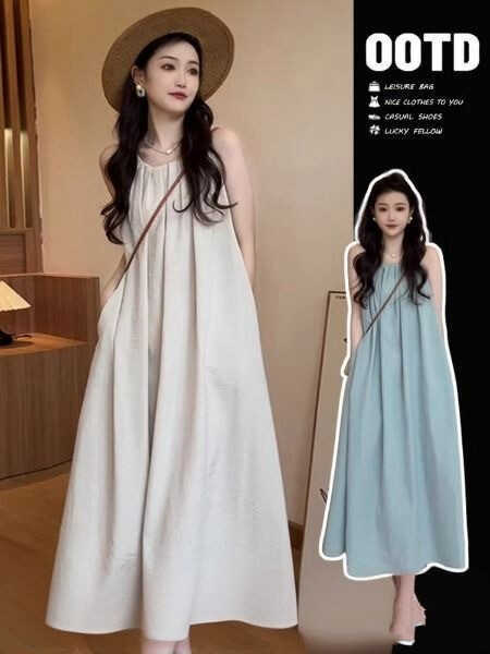 Sleeveless Vest Dress for Women, Summer 2026 New Style, Seaside Vacation, High-End Halter Neck Strap Beach Long Dress Sleeveless Vest Dress for Women, Summer 2026 New Style, Seaside Vacation, High-End Halter Neck Strap Beach Long Dress