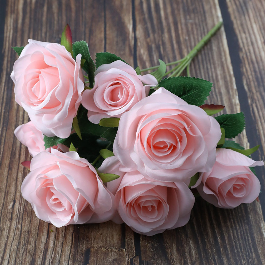 (Li Cheng)Simulation rose bouquet 7 French rose bouquet Wedding fake flower Home decoration floral art