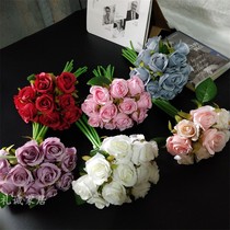Simulation flower hand rose bouquet 12 heads of small roses wedding road guide flower bride holding flower props