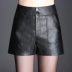 Quần short da nữ mùa thu đông 2018 mới cao eo rộng Quần da PU rộng size mặc mỏng một chữ quần ống rộng ống quần quần sọt kaki nữ Quần short