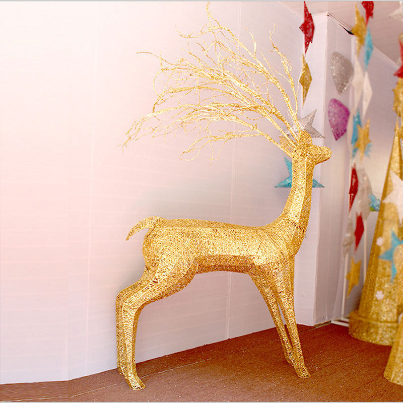 Christmas wrought iron deer large hotel shopping mall window Christmas decoration white elk shape festive scene layout