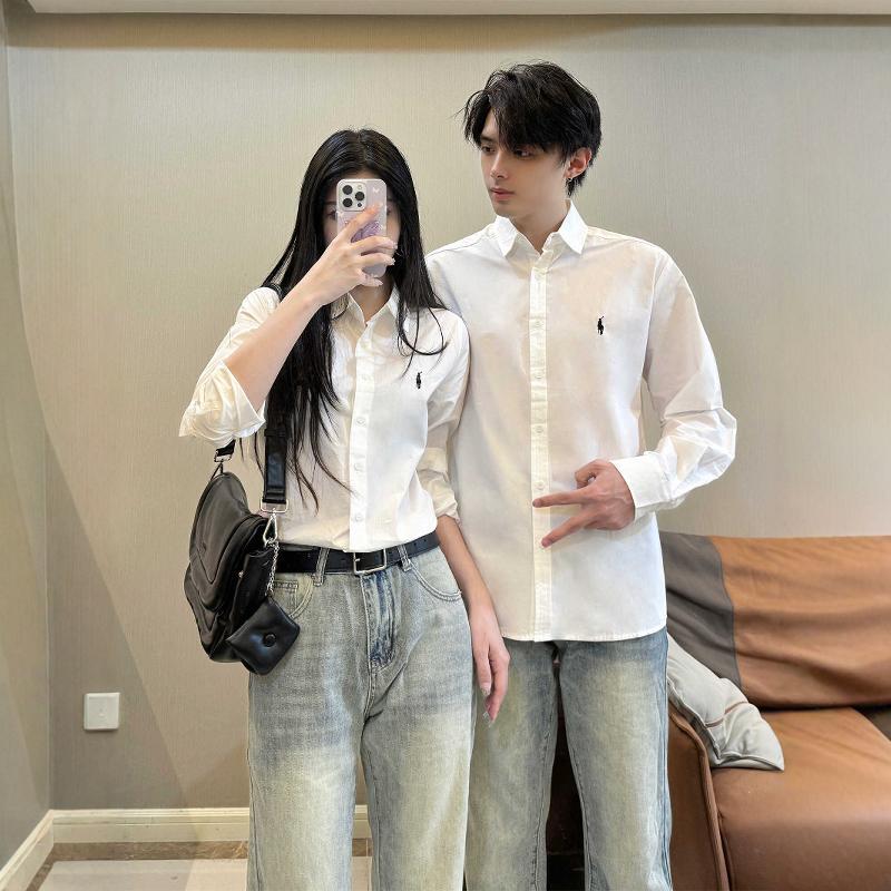 2026 New Couple's Clothing Autumn Long-Sleeved Pure Cotton Shirt with Shoulder Embroidery Logo, Simple and High-End Casual Top 2026 New Couple's Clothing Autumn Long-Sleeved Pure Cotton Shirt with Shoulder Embroidery Logo, Simple and High-End Casual Top