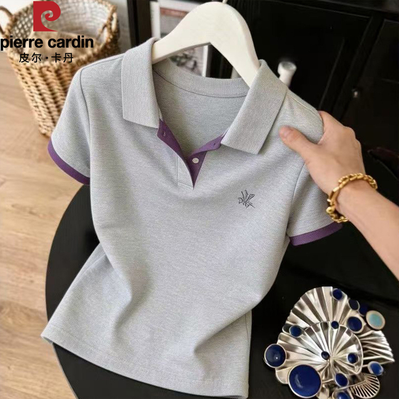 Pierre Cardin Pure Cotton Polo Shirt for Women 2026 New Summer Fashionable and Stylish Slimming Short-Sleeved T-Shirt Lapel Top Pierre Cardin Pure Cotton Polo Shirt for Women 2026 New Summer Fashionable and Stylish Slimming Short-Sleeved T-Shirt Lapel Top