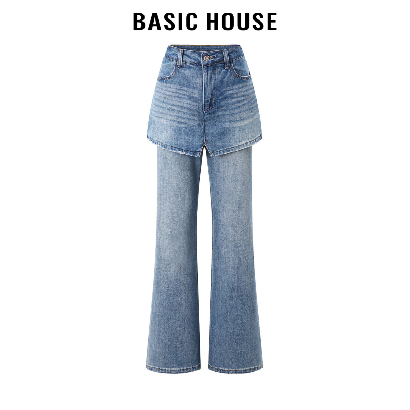 Baijiahao/Basic House One-Button Back Leather Label Patchwork Short Skirt Style Faux Two-Piece Denim Personality Pants for Women