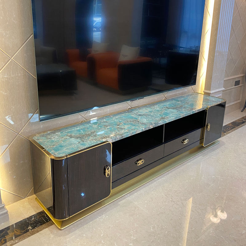 Willpower Light Lavish Solid Wood Marble TV Cabinet Extremely Simple Villa Living Room TV Cabinet Port Style Rear Modern Arrival Cabinet