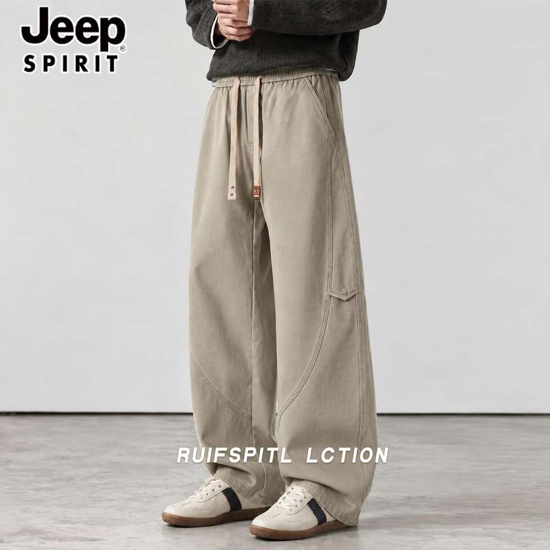 Jeep Spirit Jeep Patchwork Design Scimitar Casual Pants Men's Autumn American Workwear Pure Cotton Wide-Leg Pants Jeep Spirit Jeep Patchwork Design Scimitar Casual Pants Men's Autumn American Workwear Pure Cotton Wide-Leg Pants