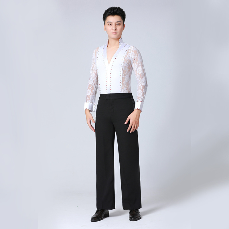 New men's Latin dance practice suit lace long sleeve dance suit male cog dance national standard dance pants male
