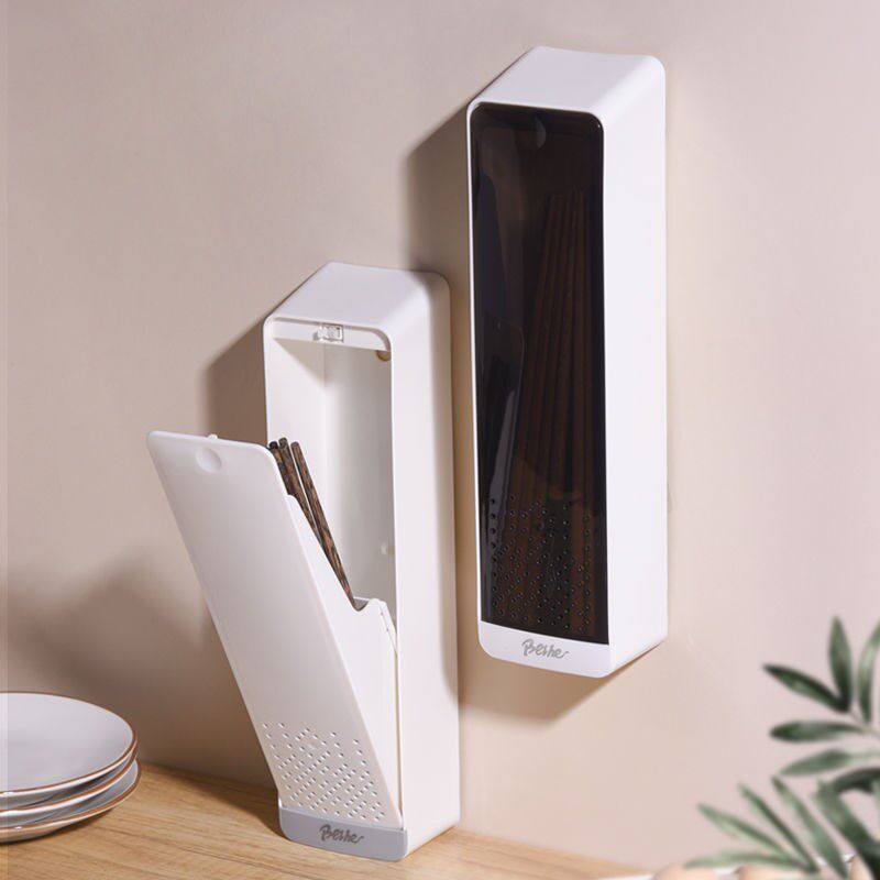 Wall-mounted chopsticks tube asphalt basket rack-free punching housekitchen with dust-proof chopsticks collection box