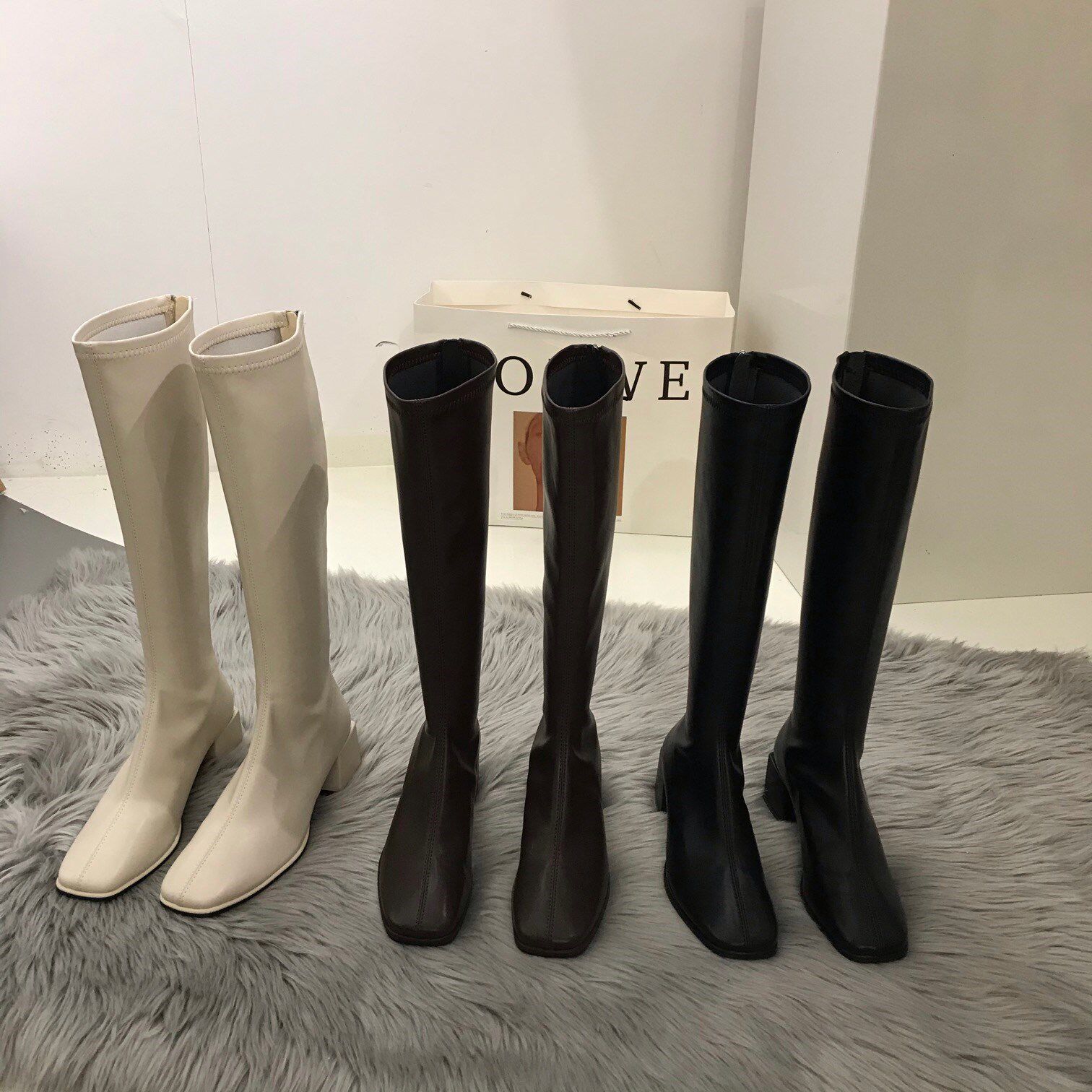 ITRA Square Toe Thick Heel Long Boots Women's Knee High Rider Boots