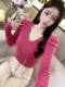 ເສື້ອຍືດຄໍ V-neck lace ແບບບໍລິສຸດສໍາລັບແມ່ຍິງ 2025 ດູໃບໄມ້ລົ່ນໃຫມ່ slim fit puff sleeve ສັ້ນ versatile ເທິງແຂນຍາວ