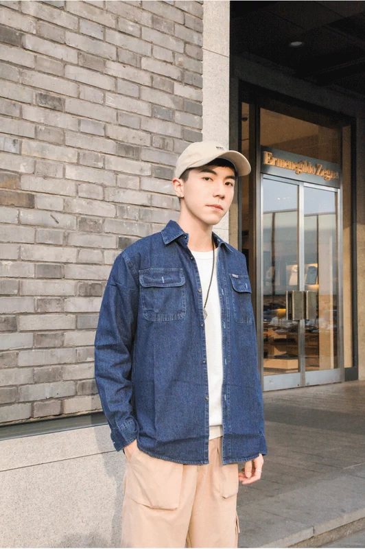 Thanh niên mùa thu đông denim áo khoác nam lỏng lẻo Nhật Bản và Hàn Quốc giản dị tay dài Slim áo khoác màu rắn xu hướng quần áo công sở retro dày