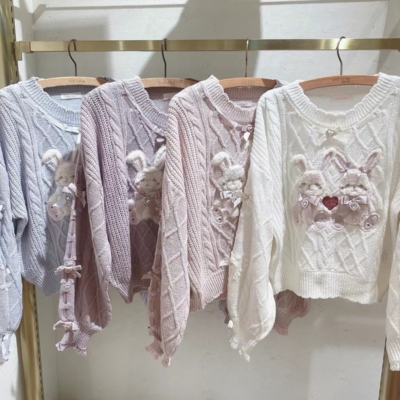 In Stock, Will Be Re-Sold in 25 Years. Japanese-Style Sweet and Cute Mass-Produced Twin Bunny Bow Knitted Sweater, Available in 4 Colors In Stock, Will Be Re-Sold in 25 Years. Japanese-Style Sweet and Cute Mass-Produced Twin Bunny Bow Knitted Sweater, Available in 4 Colors