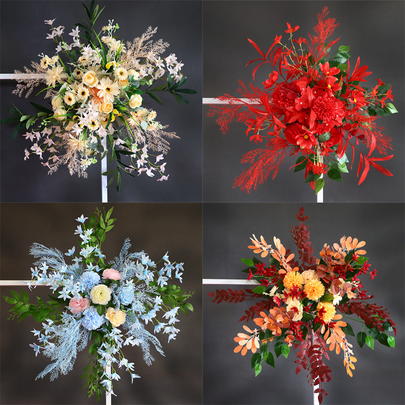 Wedding Stage Background Spray Painted Cloth KT Plate Decoration Finished Floral Wedding Scene Arrangement Grid Screen Hanging Flowers