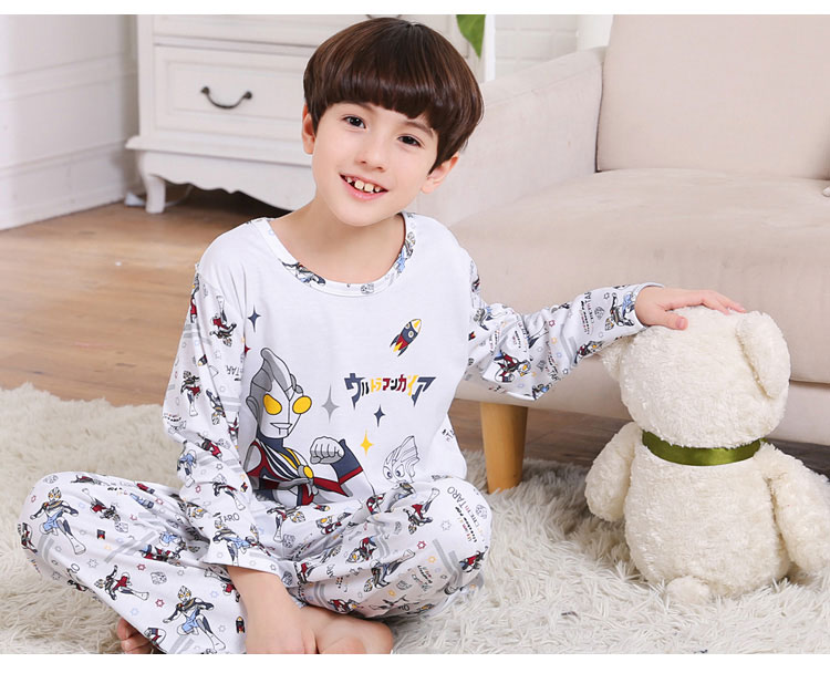 Đồ ngủ bé trai mùa thu cotton dài tay trẻ em lớn mùa xuân và mùa thu phù hợp với phim hoạt hình 12-15 tuổi Dịch vụ nhà bé trai bộ đồ ngủ 2 dây