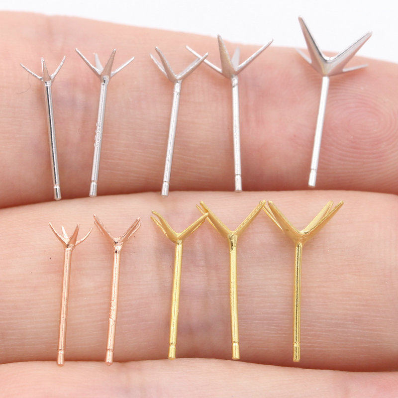 s925 sterling silver ear pin accessories zircon four-claw ear pin semi-finished accessories diamond earrings empty holder 4 scratches diy handmade
