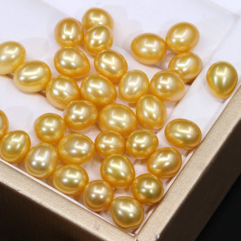 Natural pearl diy drop-shaped loose beads do pendant earrings accessories nearly flawless bright half-hole gold beads bare beads