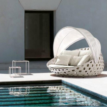 Bird Cage Large Lying Bed Rattan Beach Bed Waterproof Sunscreen PE Imitation Rattan Sofa Outdoor Leisure Swimming Pool Deck Chair Furniture