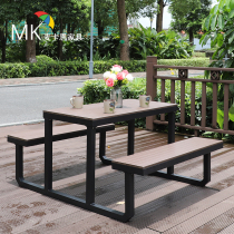 Outdoor plastic wood table and chairs Embalming Hotel Terrace Park Waterproof Villa Outdoor open courtyard Conjoined table and chairs Composition