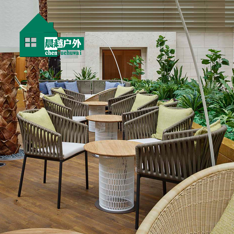 Outdoor leisure table and chair balcony fashion and creative imitation rattan chair three-piece model room sample house display center imitation rattan table and chair combination