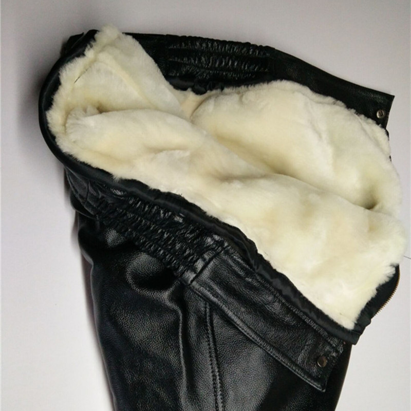 Genuine Leather Pants for Men, First Layer Cowhide Leather Pants, Motorcycle Cold-Resistant and Warm Full Leather Pants, Large Size with Removable Wool Lining