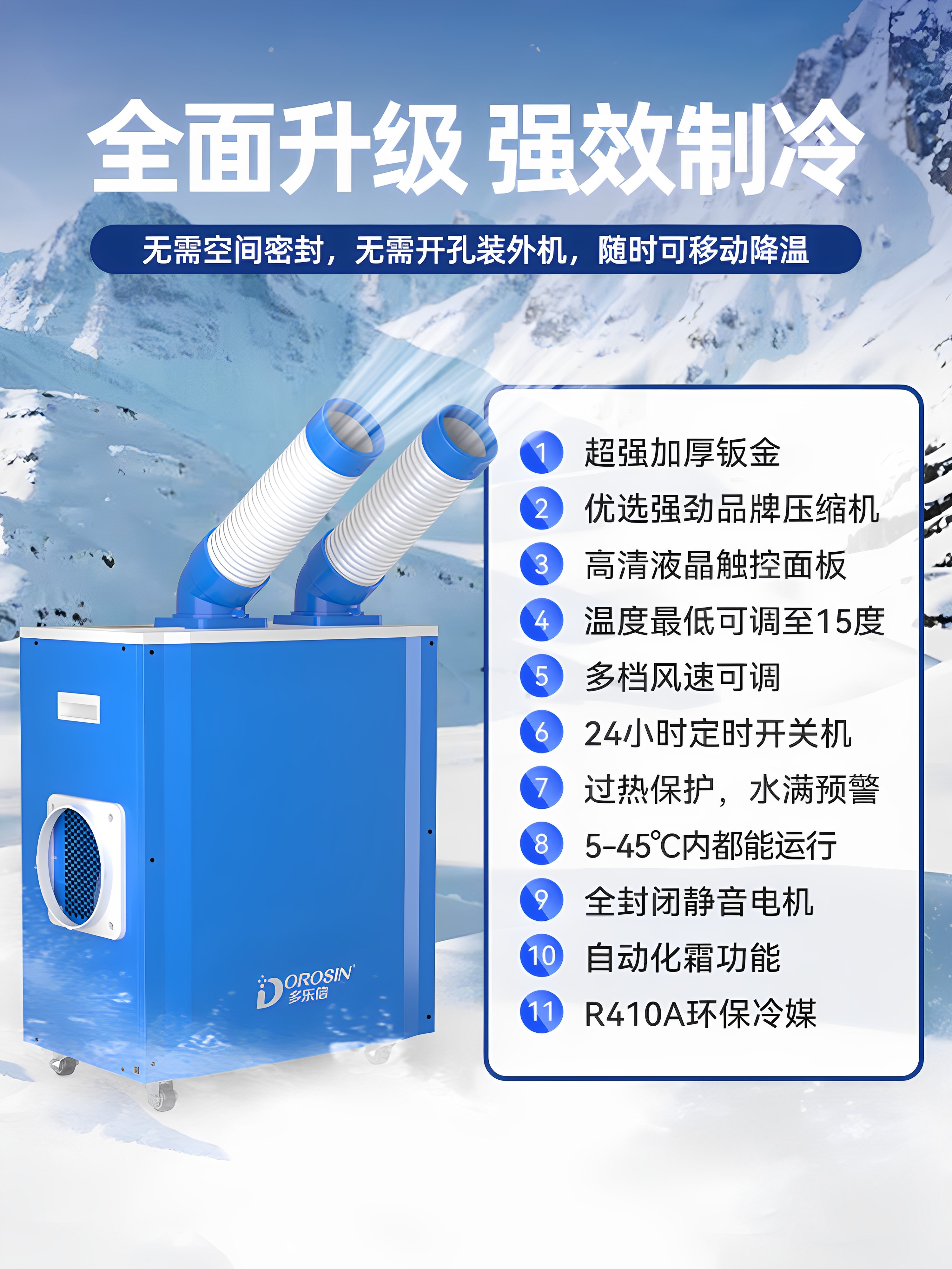 Dolexin Industrial Air Conditioner Mobile Air Conditioning Compressor Cooling Workshop Kitchen Equipment Cooling Fan
