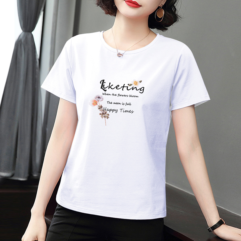 Middle-Aged and Elderly Mothers' Pure Cotton Short-Sleeved T-Shirt Women's Loose Summer New Sweatshirt White T-Shirt Top Women's Clothing