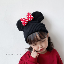 Korean children hat autumn winter Mitch cute female baby foreign air fashion butterfly knot princess knit wool cap tide