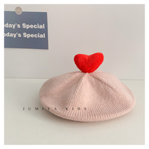 ins south korea spring autumn infant pure color knit beret loving painter hat yanqi female baby woolen hat winter